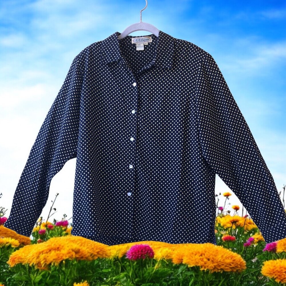 Vintage K.B. Lawrence By Crystal Kobe Blouse Black STARS Button-Up size 12